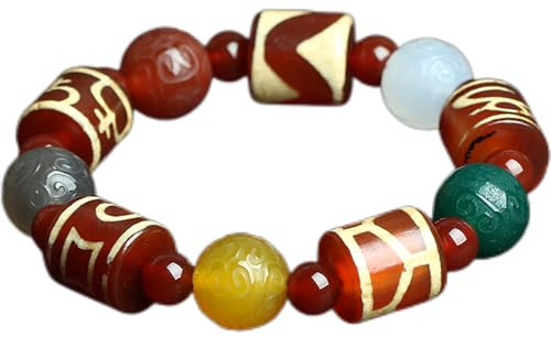 YHDONE Tibetisches Dzi-Perlenarmband, natürlicher Achat, öliger Zellstoff, rotes Fleisch, Duo, Bao Dzi, Perlenschnur, Armband, Armband 1 (mit Zertifikat) für Damen und Herren, Jade-Armbänder für