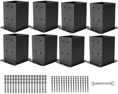 ICokin 4×4 Post Base 8 Pcs,Deck Post Brackets,Inner Size (3.6 x3.6“Heavy Duty Powder-Coated Steel Post Bracket Fit for Outdoor Pavilion, Deck Railing ,Support Deck Base Plate,Pergola