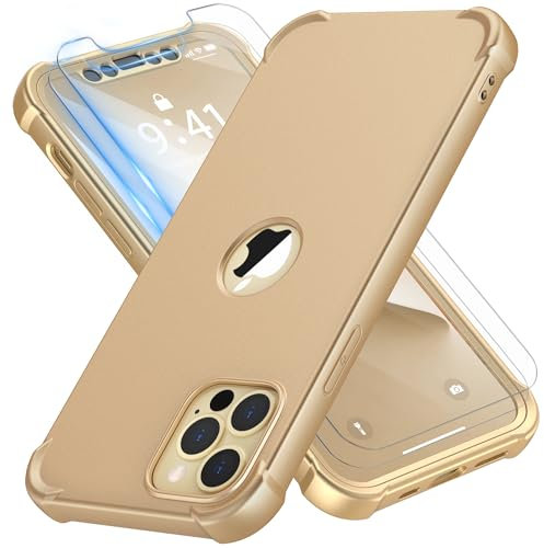 ORETECH for iPhone 12 Pro Max Case, with [2 x Screen Protectors] [10 Ft Military Grade Drop Test] [Camera Protection] 360° Shockproof Slim Thin Phone Case iPhone 12 Pro Max Cover 6.7 - Gold