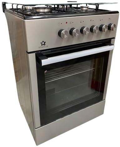 Cucina a Gas con Forno a Gas Piano Cottura 4 Fuochi 60 X 60 cm Grigio Copertura Pannello in Vetro LF66GE-40F