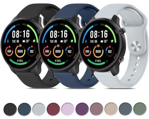 Vancle 3 Piezas Correa de Reloj de 22mm para Xiaomi Mi Watch/Color Sport/S1/S1 Active/S3/2/2 Pro, Pulseras Deportivas de Silicona de Repuesto