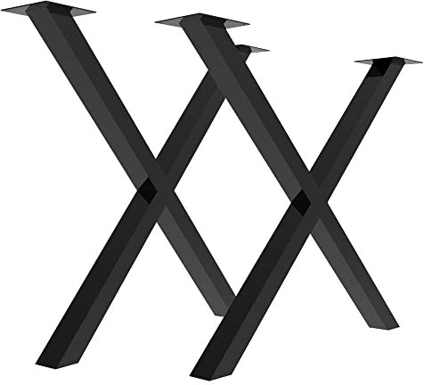 HUOLE Pied de Table à Manger, (2 pièces -80 * 72cm X Forme) Set de 2 Pieds de Table Pied de Meuble Métal Forme X Pied de Table à Manger-Acier avec Protecteur de Sol et Accessoires de Montage