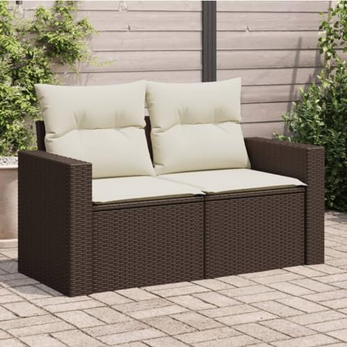 Keyroto Gartensofa Gartenlounge 2 Sitzer Sofa Balkon Rattan Sofa Lounge m?Bel Outdoor Balkonm?Bel Set mit Kissen 4-Sitzer Poly Rattan Braun