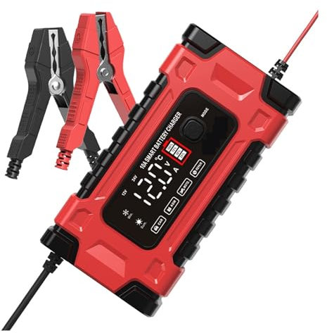nmbhus Caricabatteria for Auto 12V 10A Caricabatteria Automatico for Batteria 24V 5A Caricabatterie Digitale for Batterie al Piombo(Color:Red)