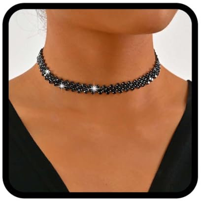 Reaky Choker-Halsketten, goldene Strass-Halskette, funkelnde Halsketten, Schmuck für Frauen (black)