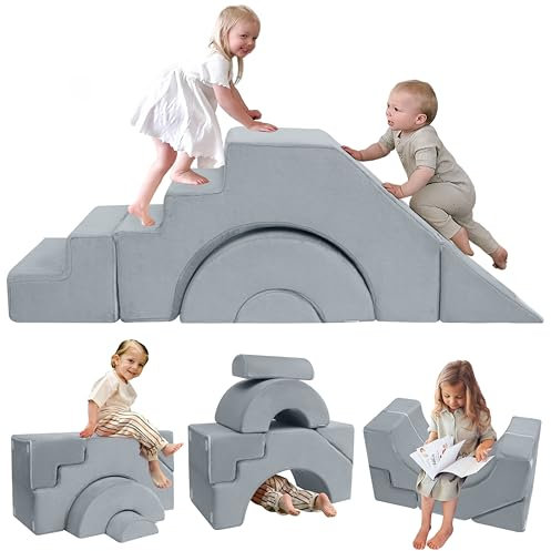 MeMoreCool Kindersofa Spielsofa, Modulares Schaumstoff Bausteine-Sofa, Baby-Schlafsofa zum Klettern und Krabbeln, Softbausteine für Kinderzimmer oder Spielzimmer, Mini Sofa mit Rutsche und Treppe