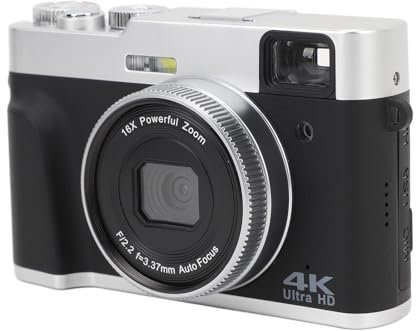 Compact Vlogging Camera, Viewfinder 48MP 4K Digital Camera 16 X Optical Zoom with 2.8 Inch IPS Screen for Travel (Black)