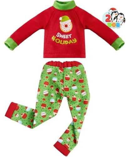 JOYIN 2 x hässliche Weihnachtsmann-Pullover für Puppe, Cupcakes und Donuts, freche Pyjamas, Weihnachtspuppenkleidung, Zubehör für Weihnachtszimmer, Party-Dekorationen, Geschenke