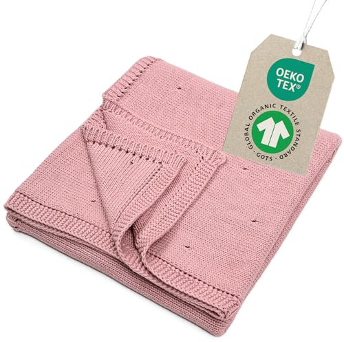 Merle Toys® Couverture Bebe en Coton Premium 100% Bio, Certifiée GOTS et Oeko-TEX, Douce et Respirante Couverture Bebe Naissance pour Fille et Garçon, 80 x 100 cm, Plaid Bébé Naissance, Rose