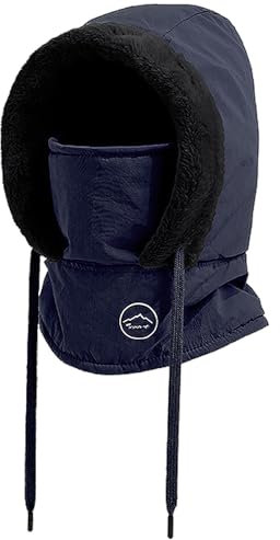 WANYIG Mütze Damen Wintermütze Schal Set Balaclava Winter Sturmhaube Schal und Mütze Set Haube Wasserdicht Winddicht Damenmützen Skimaske für Damen Herren(Marineblau)