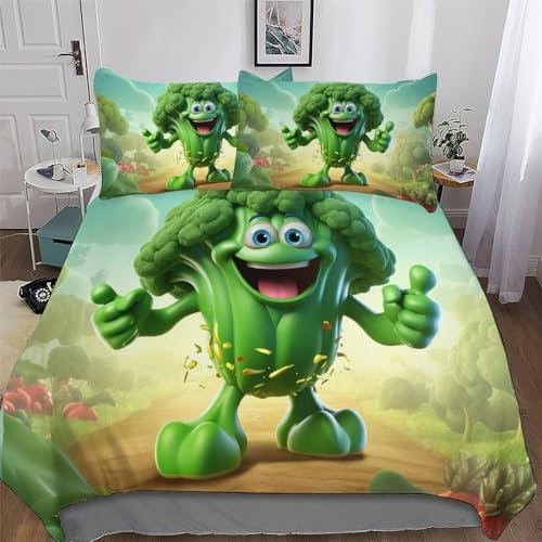 AAPZY Brokkoli 3D Bettwäsche Set Bettbezug Bettbezüge Für Mädchen Jungen 2 Stück Mit Kissenbezug Weiche Mikrofaser Angenehme Bettdeckenbezug Bettgarnitur, Single (135x200cm)