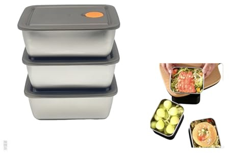 Sprigold Stainless Steel Food Containers Food Storage Containers with Lids Airtight, Leak Proof Storage Box Locking Food Storage Container Freezer Storage (21.12oz/600ml*3)