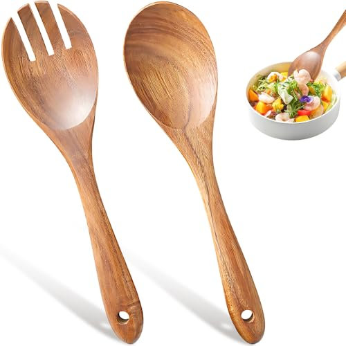 iewrtcin Lot de 2 couverts à salade en bois d'olivier de 26 cm - Fourchette à salade et cuillère à salade - Couverts en bois d'olivier pour salade, pâtes, fruits