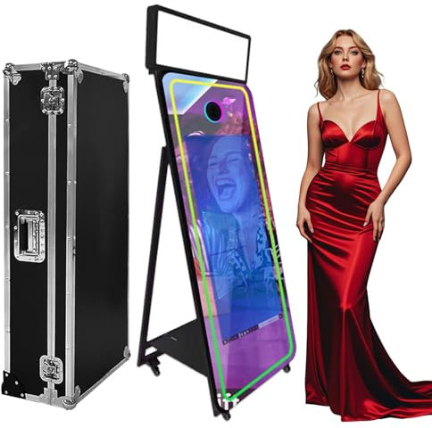 Magischer Spiegel, Fotokabine, 165,1 cm, mit Flughülle, interaktiver Touchscreen-Spiegel, Fotokabinen-Maschine für Veranstaltungen, Partys, Hochzeiten, Vermietung (109,9 cm Touchscreen), 165,1 cm (65
