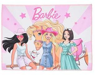 Barbie Asciugamano per Bambine, 40x30 cm, Rosa con Stampa, 100% Poliestere