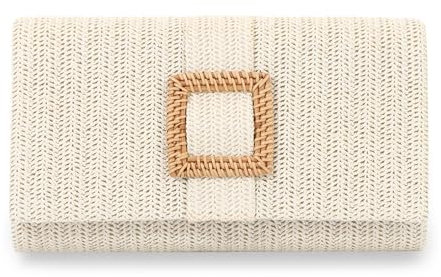 OPLERT Bolso de Paja para Mujeres, Bolso de Verano Bolsa de Playa, Raffia Crossbody Bolso Tejido Sobre, Beige, M