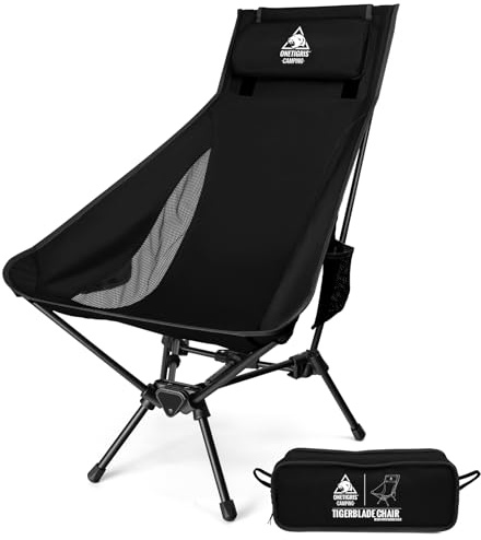 OneTigris Tigerblade High Back Camping Chair with Pillow Design, Comfortable Widened Seat Folding Chair