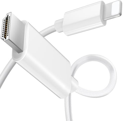 iPhone to HDMI Cable iPad to TV Cord 1080P Full HD Digital AV Adapter for iPhone 14 13 12 11 X Xs Max 8 7 6 5 to HDMI Monitor HDTV Projector Sync Screen Displaying (Plug & Play)