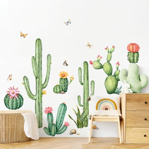 Tanlaby Wandtattoo Kaktus Wandaufkleber Tropische Pflanze Wandsticker Boho Blumen Grüne Kaktus Wanddeko für Wohnzimmer Schlafzimmer Sofa Büros Badezimmer Wanddekoration