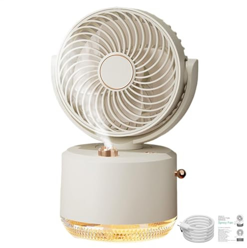Mist Fan - Rechargeable Battery Powered Portable Fan With Light | Rechargeable Small Handheld Ventilator | Multifunctional Travel Supplies Air Cooler For Home