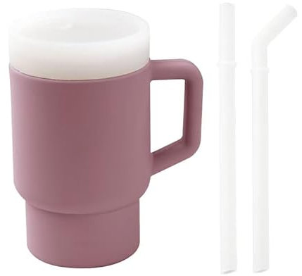 meanus Silikon Trinklernbecher mit 2 Strohhalm und Kleinkindfreundlichem Griff, Auslaufsicher Baby Trinkbecher, Leicht zu Reinigen, 280 ml (Powder rose)