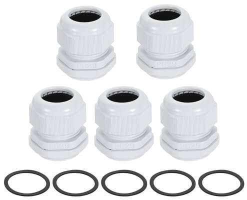 sourcing map 5Pcs PG29 Nylon Cable Glands, Waterproof Cord Grip Connector with Washer, Adjustable 18-25mm Wire Grommet Protectors with Gaskets and Locknut for Junction Box, White