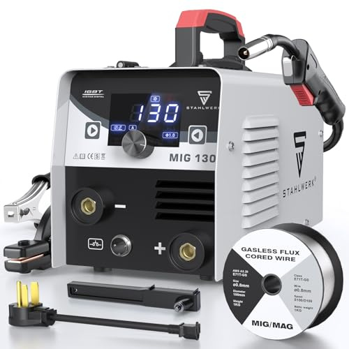 STAHLWERK Soudeur MIG 130 A - 110 V/220 V - Machine de soudage à noyau de flux MIG/ARC double mode, soudeur onduleur portable avec technologie IGBT, idéal pour la maison et les projets de bricolage
