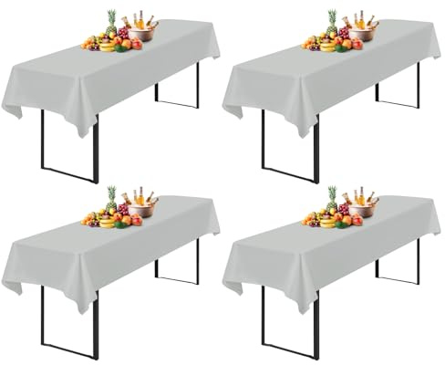 4 Stück Tischdecke Bierzeltgarnitur 100 x 250cm Biertisch Tischdecke wasserdichte Polyester Bierbank Tischdecken für 50 und 70cm Biertische, Rechteckige Tischdecken für Hochzeitsfeiern(Grau)