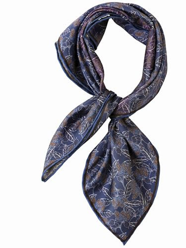 Prettystern Seidenhalstuch Damen Herren Nickituch Sommer Frühling Kopfband Bandana Stirntuch dunkelblau mit Blätterdruck 67B