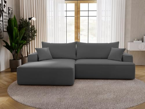GRAINGOLD California Ecksofa mit Schlaffunktion & Bettkasten 270x165 cm, L-Form Sofa mit Stauraum, Schlafcouch für Wohnzimmer, Velour, 3-Sitzer Eckcouch, Modernes Design (Grau, Links)