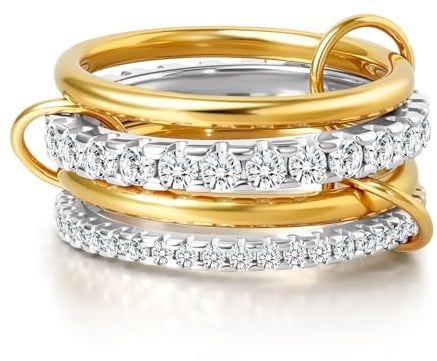 WATEFOER Gold stapelbar Ringe für Damen nicht anlaufen, 18K Vergoldet Cubic Zirkonia Ring Silber und Gold Ring Set Multi-Link verbunden Ringe Valentinstag Geburtstag Muttertagsgeschenk