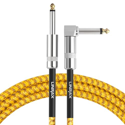 LINRAX Guitar Cable, 6.35mm Guitar Cord Nylon Braided, 3m/10ft Instrument Cable for Electric Guitar Bass Amplifier Speaker Keyboard Mixer Equalizer, 1/4 TS Audio Cable Straight/Angle, Yellow & Brown