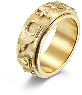 TYMONT Vintage Ägyptisches Symbol Drehbarer Ring, Stilvoller Edelstahlring Für Männer Und Frauen