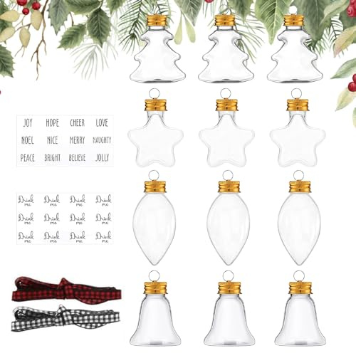 FuxFuis 12 Stück Weihnachtskugeln zum Befüllen, Kunststoff Weihnachtskugeln Christbaumkugeln 4 Arten Form Weihnachten Kugeln Deko Weihnachtsbaumschmuck Weihnachtskugeln-Set für Weihnachtsbaum Kamin