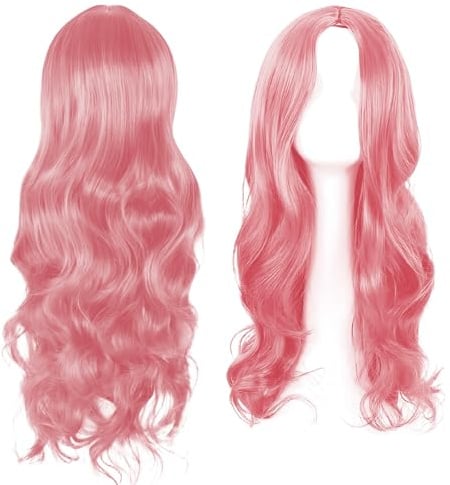 Long Pink Wig, Pink Wigs For Women, Party Wigs Womens Wig 28 Inch/70 cm Long WigS for Charming Women LoNg Curly Full Hair Synthetic LonG WiG for Girls Cosplay Party Daily Use
