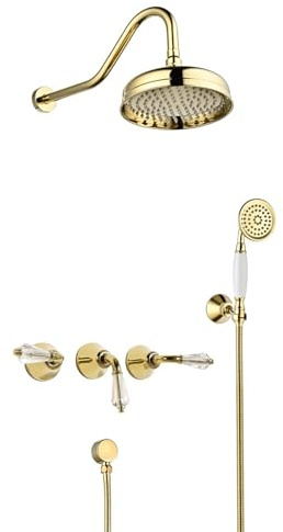 BiaoTeng Colonne de Douche Encastrée Doree Laiton eau Chaude et Froide Kit de Douche Encastrable Or