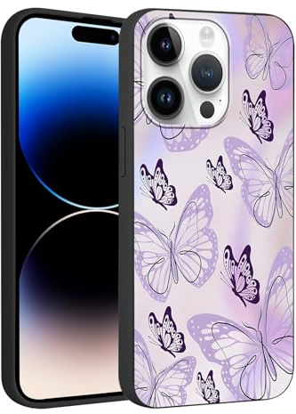 Phoona Print Phone Case for iPhone X/XS 5.8, with Fashion Aesthetics Pattern Design Thin Soft TPU Silicone Cases, Shockproof Bumper Protector Camera Girls Women Cover,Purple Butterfly