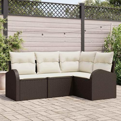 QJBSAVVA Gartenmöbel Set 4-Sitzer Poly Rattan Braun Weiß Lounge Sitzgruppe Modular für Balkon Terrasse Garten
