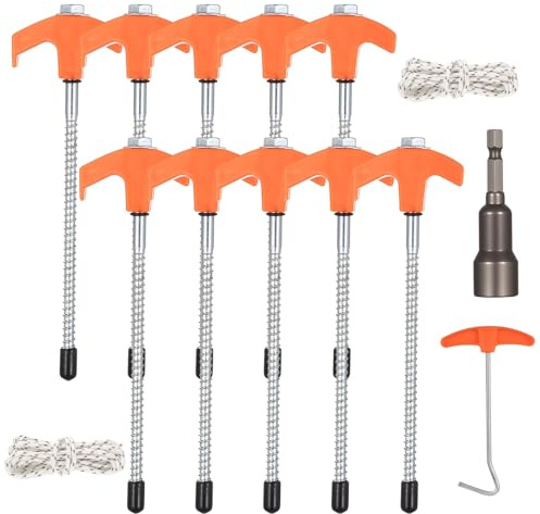 10 Pcs Screw in Tent Pegs Heavy Duty Tent Pegs Metal Heavy Duty Ground Anchors, Rotating Garden Stakes with Thread, Rock Pegss, for Garden Indoor Outdoor Camping Accessories, with Drill Adapter, etc