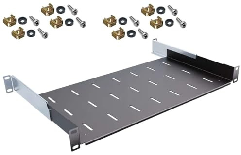 1 HE tiefen verstellbare Rackablage 25-41 cm tief in Schwarz RAL 9005, 19 483 mm Variabler Fachboden Trägereinschub Einlegeboden Rack Ablage Boden