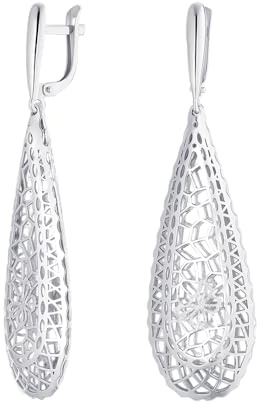 925 Sterling Silber Ohrringe, Filigrane Tropfenform Hänger, Durchbrochenes Design, Damen Schmuck, 5 cm Lang