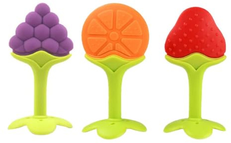 3-teiliges Baby-Beißspielzeug, weiches Silikon, Fruchtform, Traube, Erdbeere, Orange, Beißringe, Zahnen, Schmerzlinderung, Zahnfleisch-Kauspielzeug für Kleinkinder und Kleinkinder