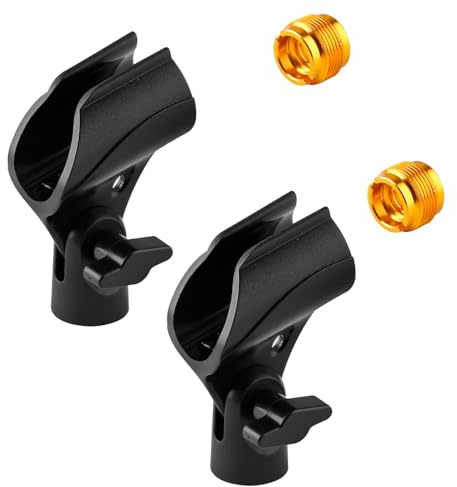 Wellrun 2 Pack Adjustable Microphone Clip Holders for Mic Stand, Universal Microphone Clamp with 5/8 to 3/8 Screw Adapter,Anti-Slip and Adjustable for Wired/Wireless Mic