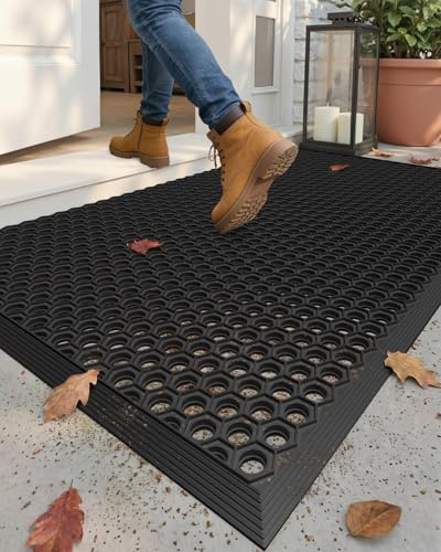 COLOR&GEOMETRY Fußmatte Außen mit Drainage, 80x120 cm, Schwarz | Schmutzfangmatte rutschfest Wasserdicht, Türmatte Außen Wetterfest, Heavy Duty Eingangsmatte für Haustür, Balkon, Terrasse