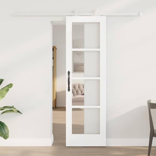ORKDAL - Porta scorrevole bianca, 61 x 198,5 cm, in legno massello di pino e vetro, porta interna con binario silenzioso, design moderno, durevole, flessibile, per soggiorno e camera da letto