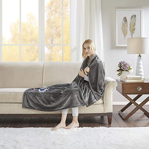 Beautyrest Heated Electric Blanket for Cold Weather, Fast Heating Heated Blanket, Auto Shut Off, Virtually Zero EMF, Multi Heat Setting, UL Certified, Grey Throw (60 inx70 in), 60x70