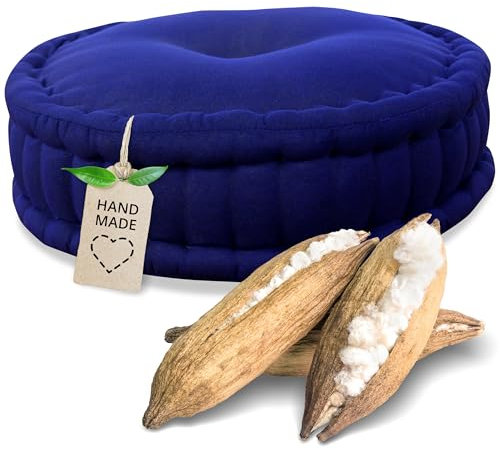 livasia Meditationskissen - Ø 45x15cm - Pouf einfarbig, Yogakissen mit Kapokfüllung, Bodenkissen Yoga und Zen Meditation, Sitzkissen für Garten und Balkon, Zafukissen handgefertigt (Blau Uni)
