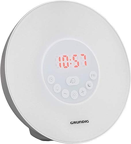 Grundig Radiowecker mit Sonnenaufgangssimulation | Stimmungslicht mit verschiedenen LED-Farben | Aufwachen durch natürliche Klänge oder Radio| Schlummer-Funktion