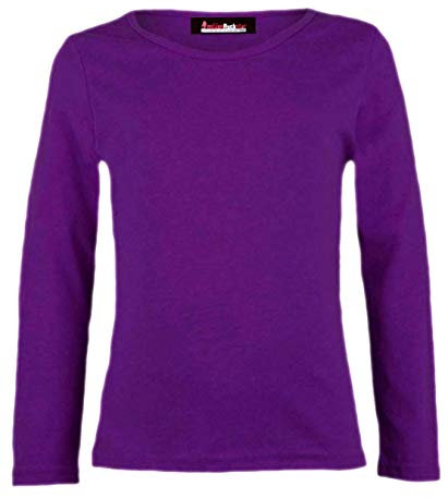 Girls Plain Tops Long Sleeve Basic Stretch Round Neck T-Shirt School Tee Top Purple 13-14 Years