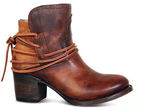 Mooke Steampunk Damen Stiefeletten Mit Klobigen Absätzen - Mittelalterliche Retro Cosplay Kriegerin Im Britischen Stil Pu-Leder Schnürschuhe Mit Runder Zehenpartie,Braun,39